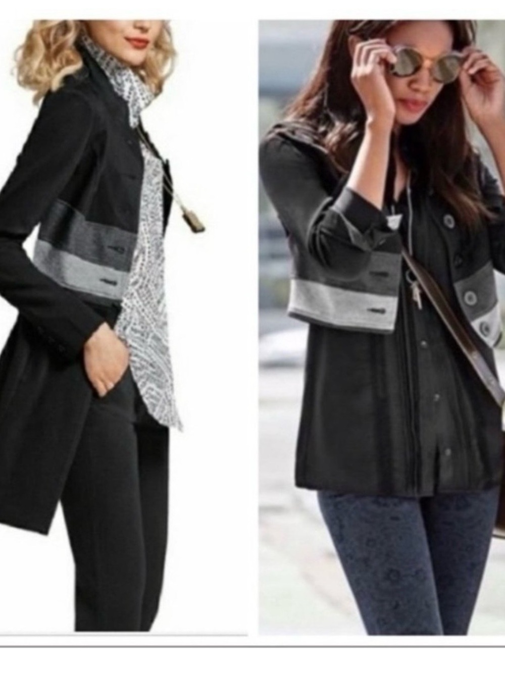 CAbi Black Coat with Metallic Gray Waist Band